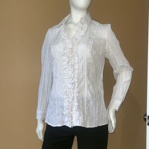 Denver Hayes White Womens Button Down V Neck Shirts Long Sleeve.